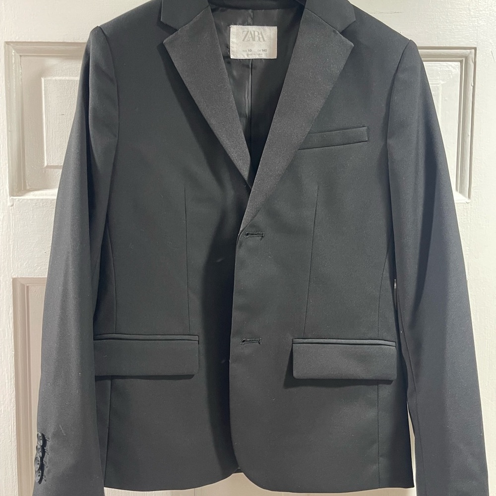 Zara Boys Elegant Black Suit (red trimming inside) with Dress Shirt - 10y